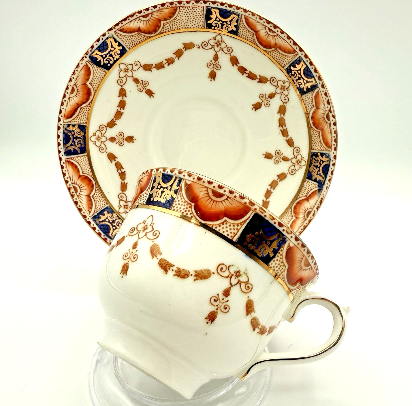 Colclough TEA CUP & SAUCER Set Bone China England FLORAL IMARI #4995 Vtg 1940s