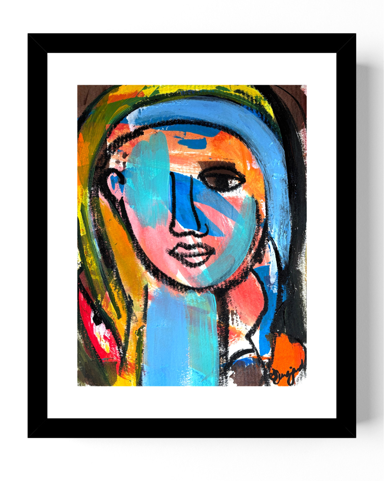 Guajardo Art: Colorful Girl 11X8.5 Original Paper Neo Expressionism Handmade