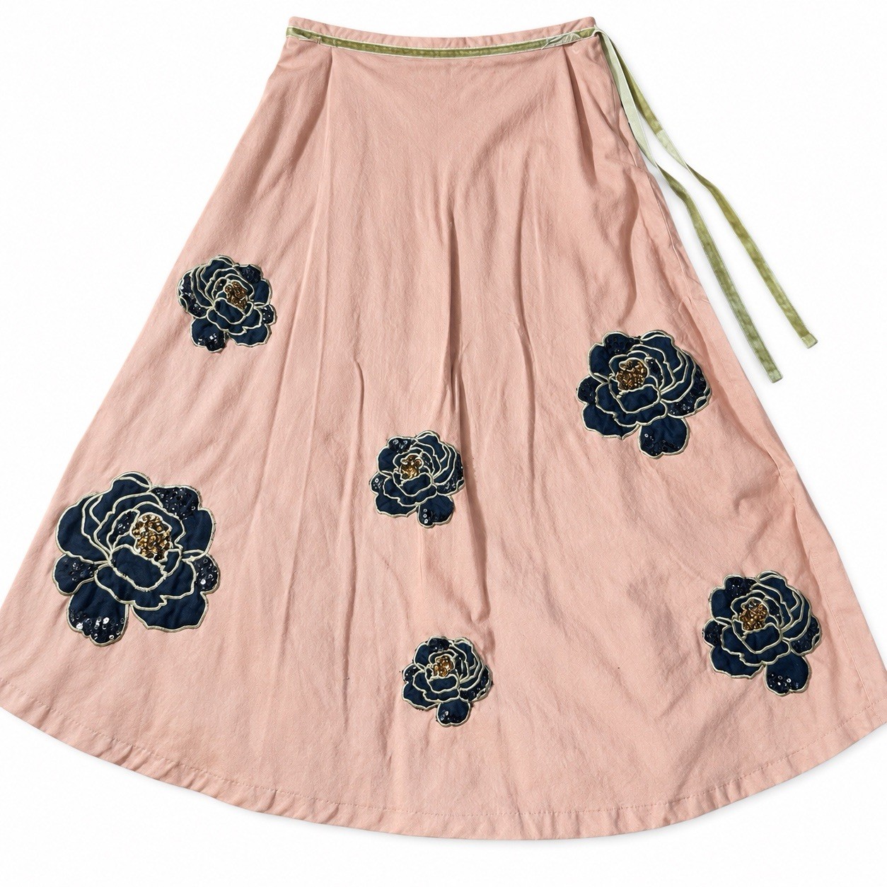 Vintage Y2K New Sasson Pink Floral Appliqué Sequin Midi Skirt M