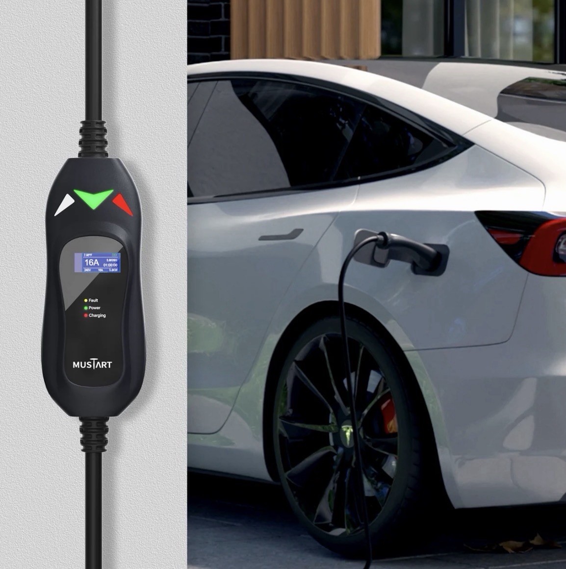 MUSTART Level 1& 2 TESLA EV Charger | 16A | NEMA 5-15&NEMA 6-20 | 25FT MUSTART Level 1& 2 TESLA EV Charger | 16A | NEMA 5-15&NEMA 6-20 | 25FT