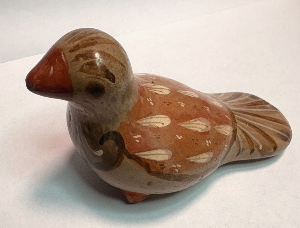 Vintage Tonala Mexican Pottery Bird Figurine featuring hand-painted folk art #b Vintage Tonala Mexican Pottery Bird Figurine featuring hand-painted folk art #b