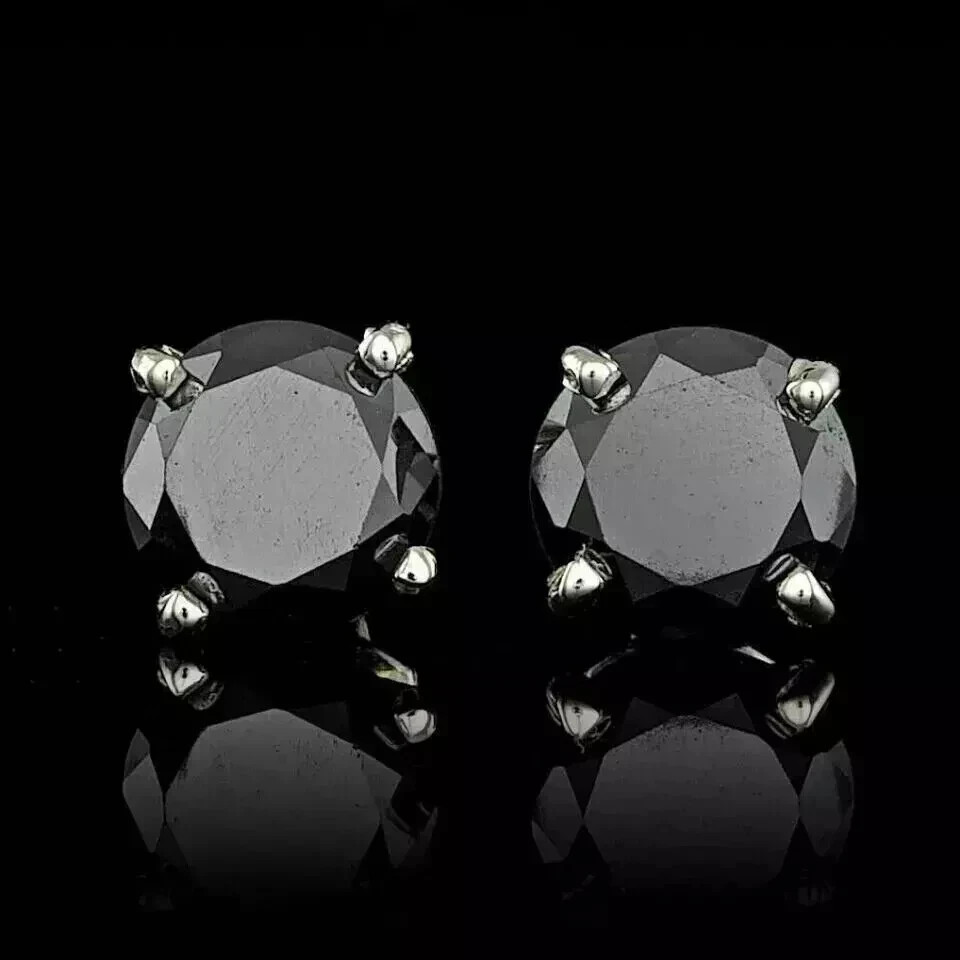 2.50Ct Round Cut Lab Created Black Diamond Stud Earrings 14K White Gold Plated