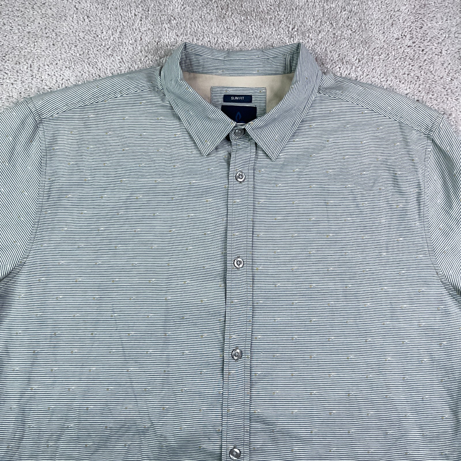 Prana Mens Shirt XL Grey Stripes Pikeville Nautical Slim Fit Button Up Organic