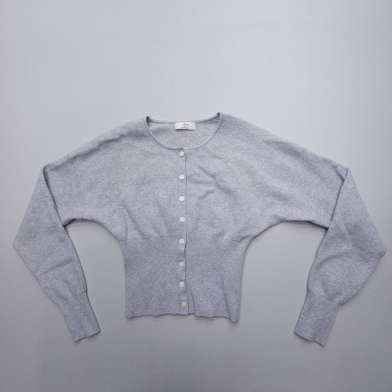 Aritzia Wilfred Golightly Cardigan Size XS Soft Grey Knit Button Fitted Waist