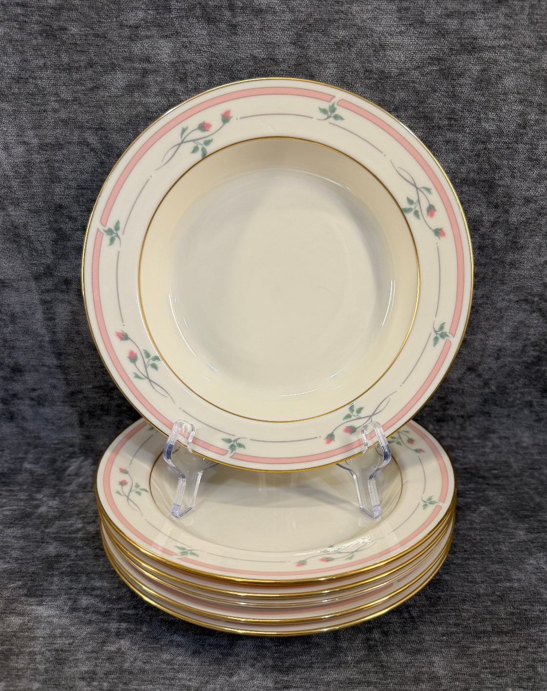 6 Lenox ROSE MANOR RIM SOUP BOWLS 8.25\