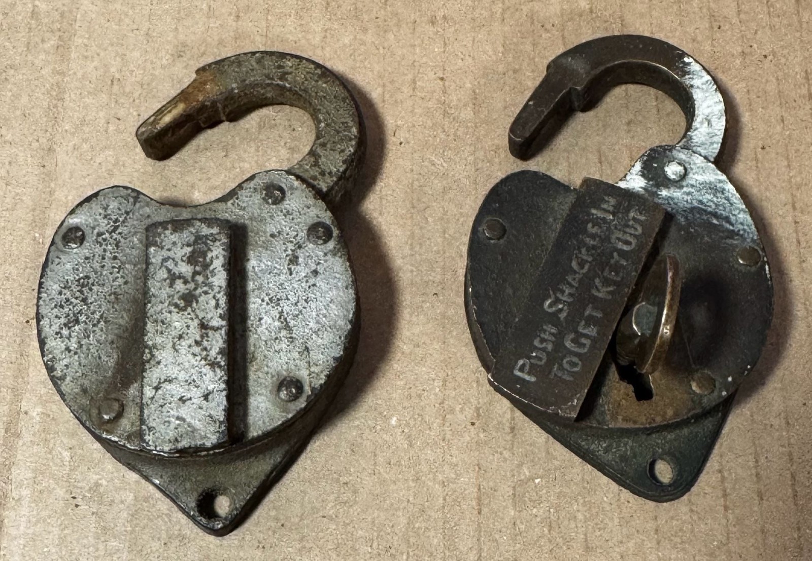 Vintage railroad locks with 1 key that opens both. One lock dated 1946 Vintage railroad locks with 1 key that opens both. One lock dated 1946