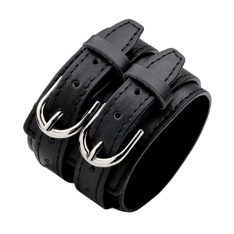 Adjustable Genuine Leather Bracelet Punk Wide Wrist Belt Wrap Men Cuff Wristband