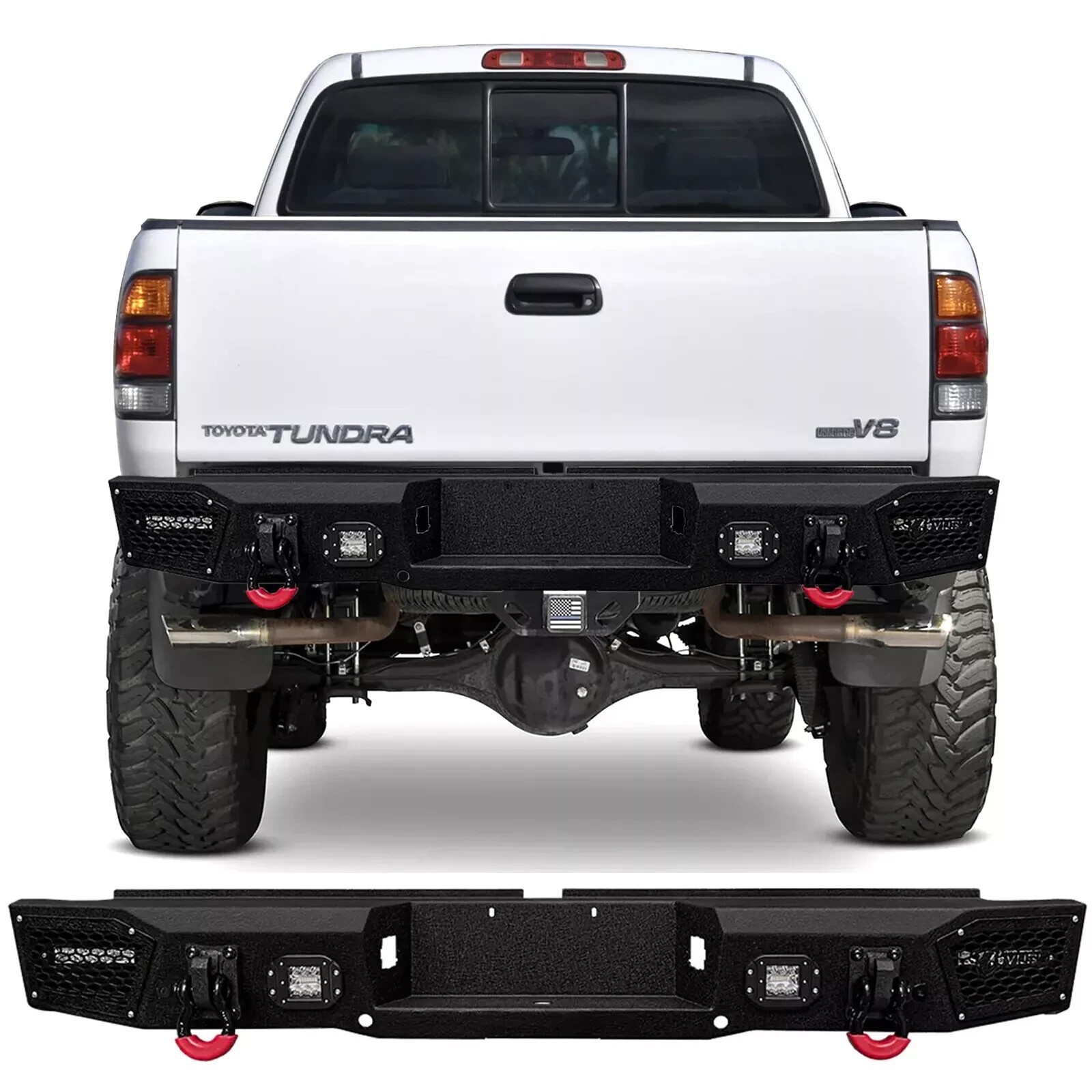VIjay For 2000 2001-2006 Toyota Tundra New Steel Rear Bumper W/LED Light&D-Rings