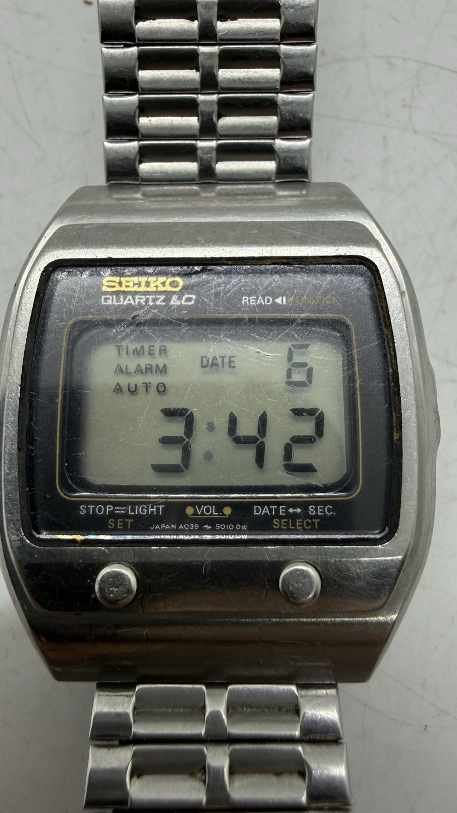 Vintage Seiko Quartz LC A039-5019 Men\'s Digital Watch Spiedel Bracelet Stainless