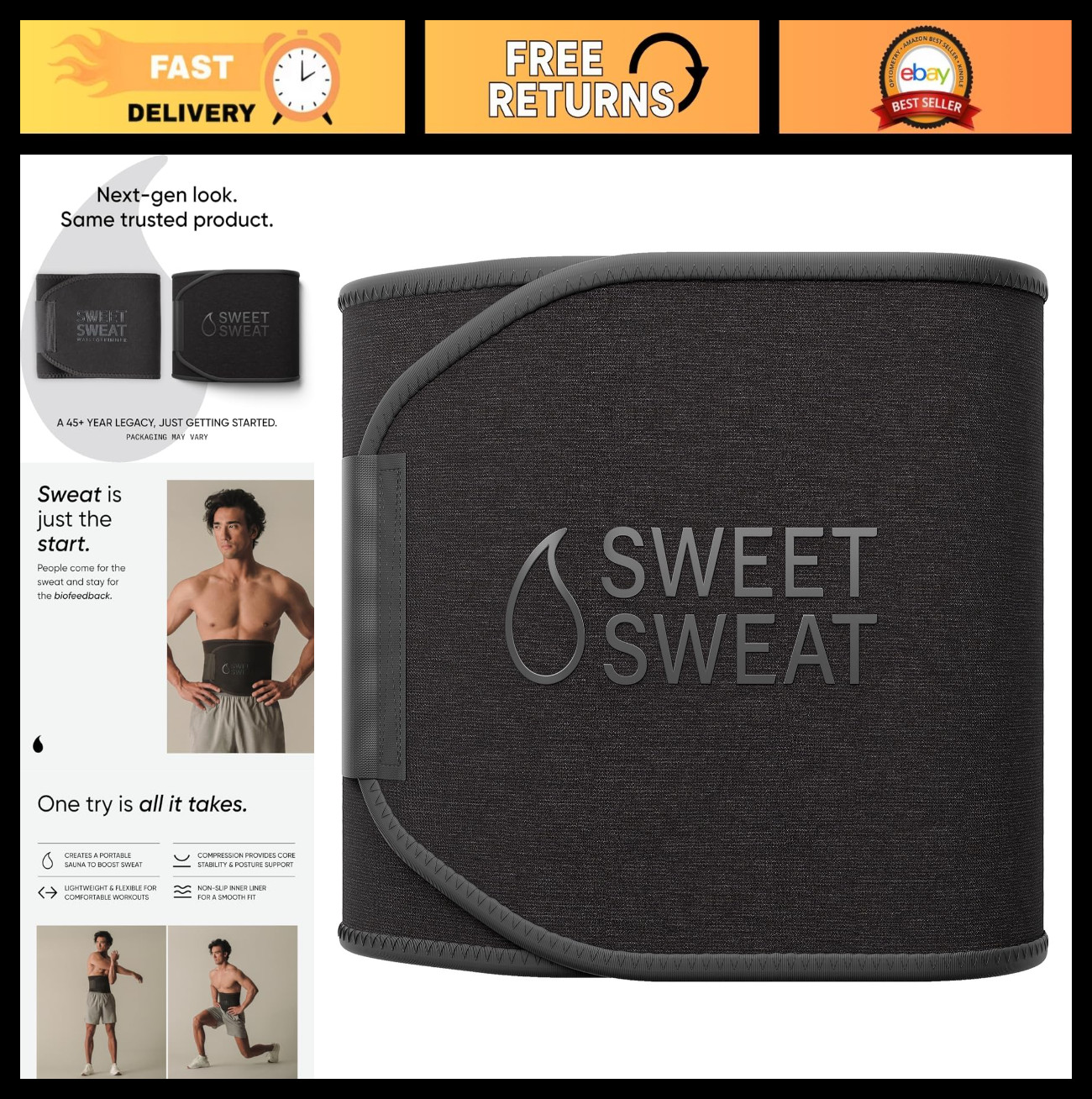 Premium Sweat Enhancing Waist Trimmer - Fitness Band for Men & Women, Core Suppo