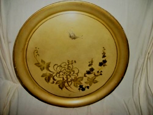 French Country Tole Tray Gold Silver Floral Butterfly Cottagecore Signed Vintage