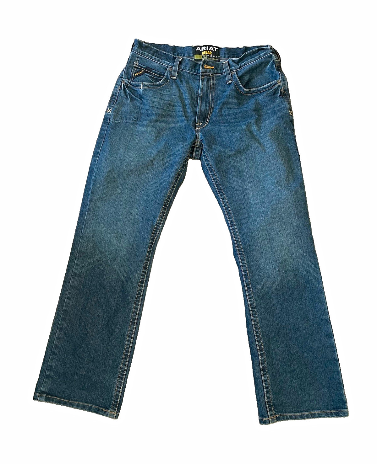 Ariat Rebar Slim Straight Blue Dark Wash Stretch Denim Jeans Cotton Blend