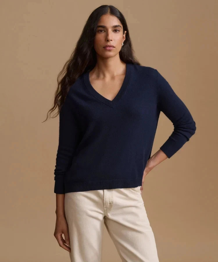 Jenni Kayne New Women\'s Flynn Cashmere V-Neck Dark Navy All Sizes Ships Free