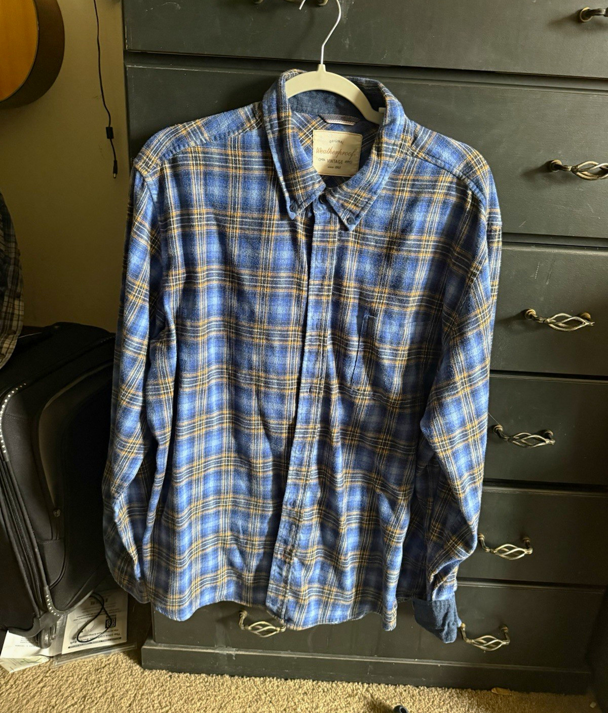 Weatherproof Men\'s XL Blue Plaid Long Sleeve Button-Down Cotton Shirt