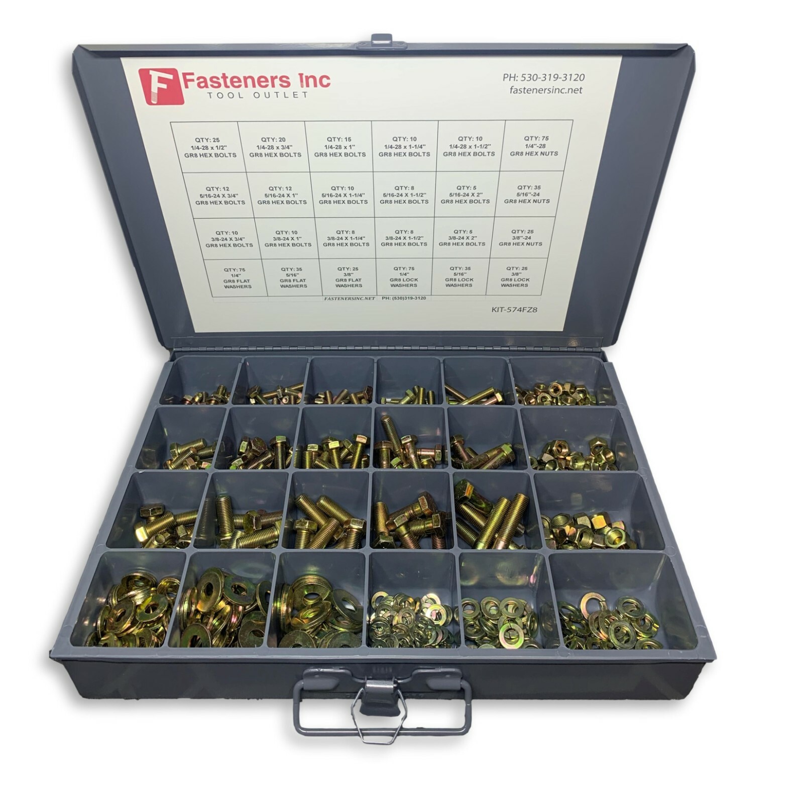 574PCS FINE THREAD Grade 8 Hex Bolts, Nuts & Washers Assortment Kit Yellow