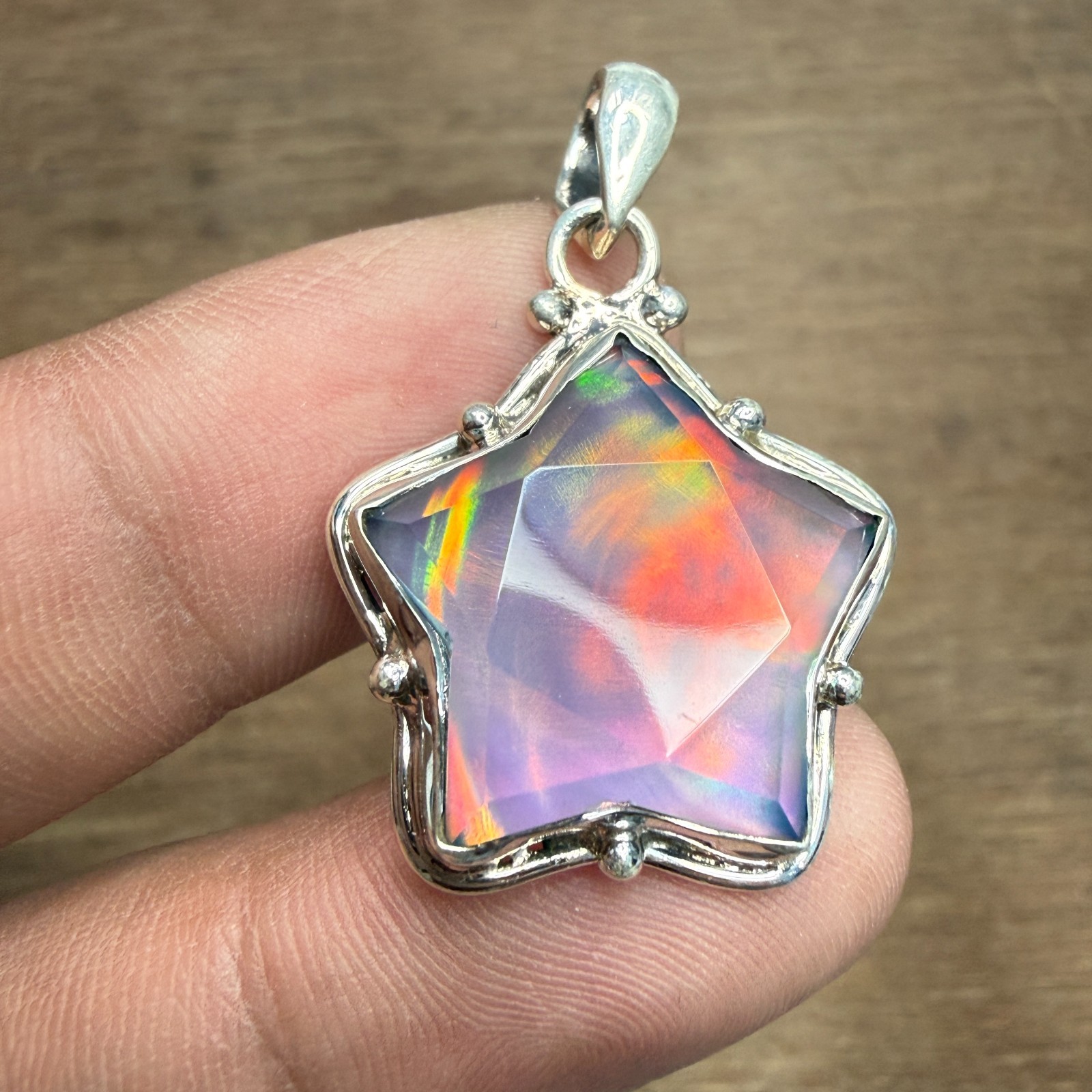 Aurora Opal Pendant, Opal Doublet 925 Sterling Silver Necklace, Opal Jewelry