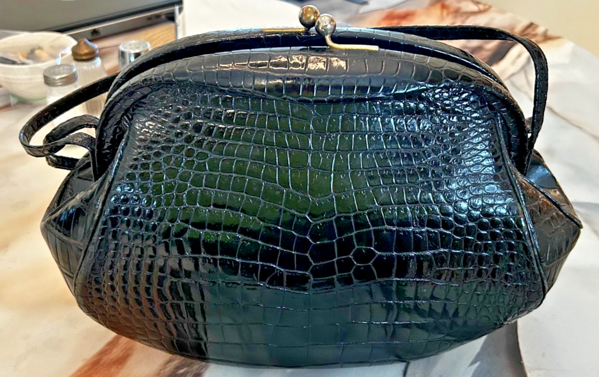 Late 1950's - Early 1960's Nettie Rosenstein Black Alligator Purse