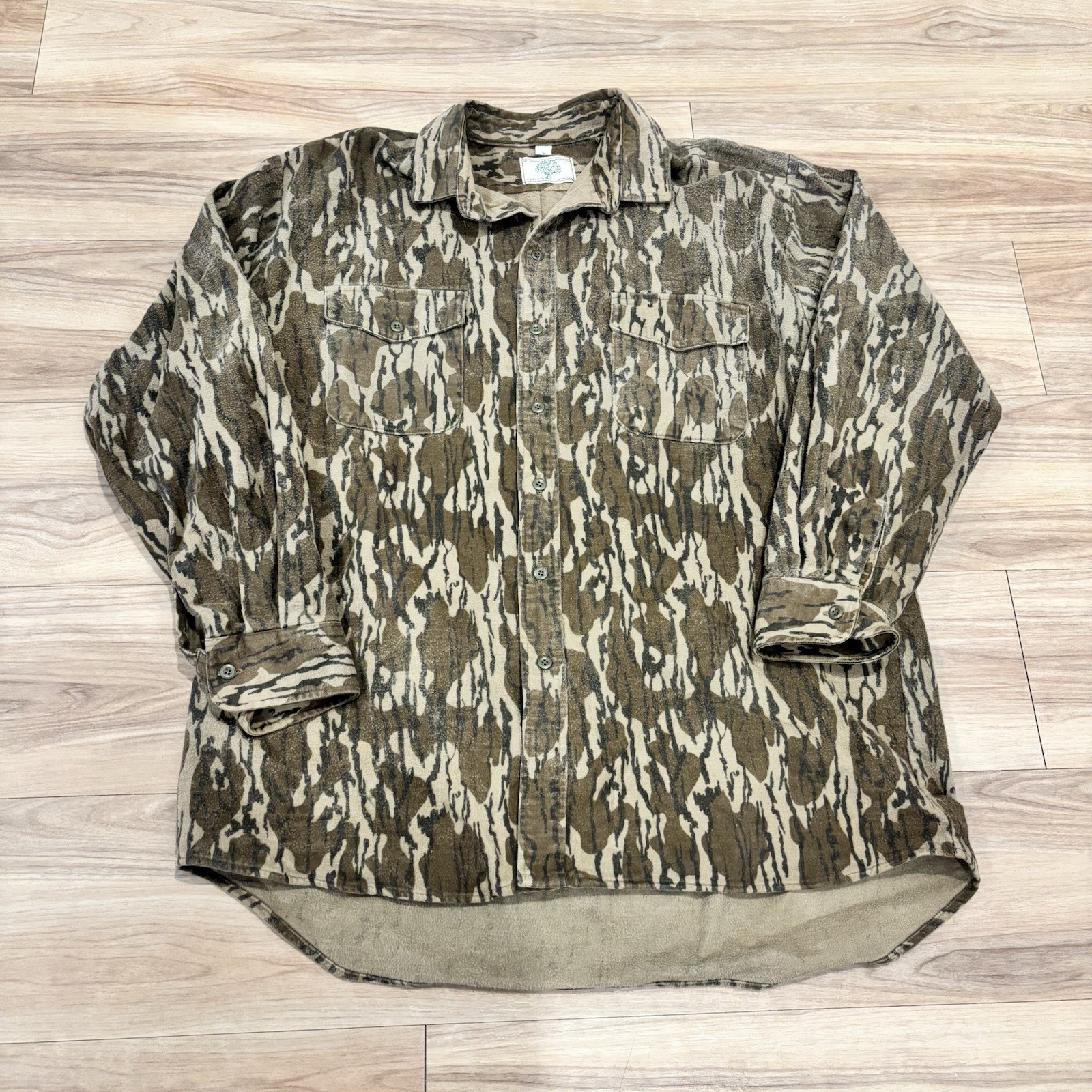 Vintage Mossy Oak Shirt Mens L Bottomland Camouflage Hunting 90s USA Made