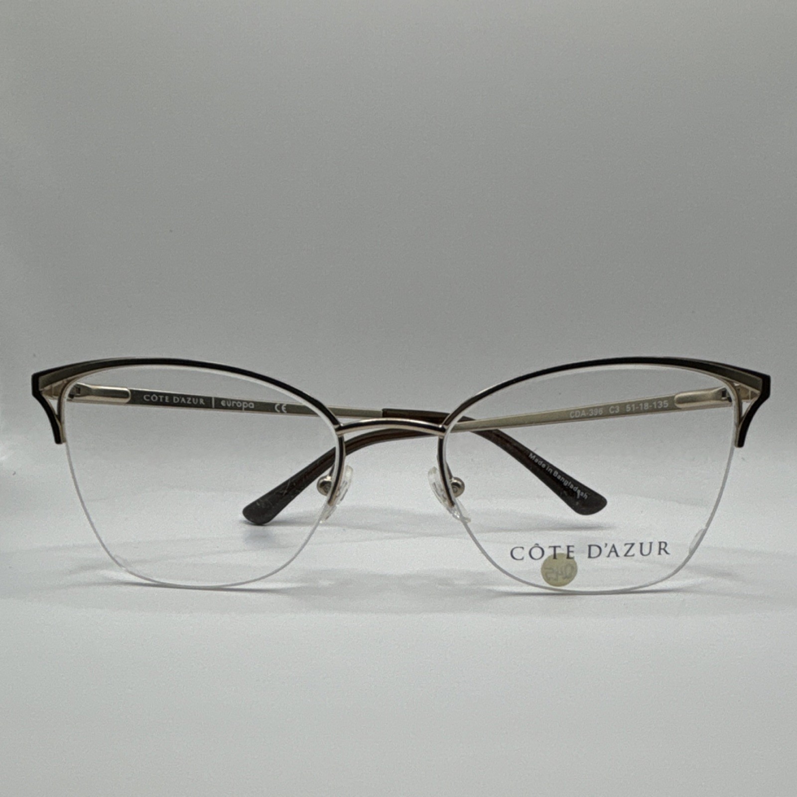 COTE D'AZUR CDA-396 C3 Brown Metal Cat Eye Full Rim Eyeglass Frames 51-18-135