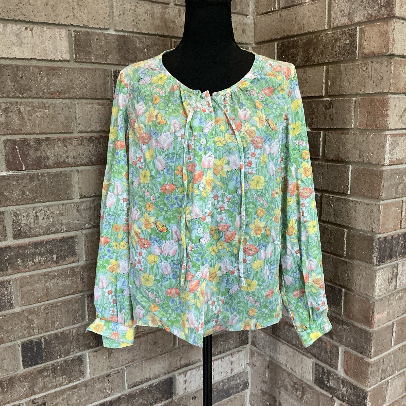 70s VTG Sears Floral Garden Butterfly Print Boho Blouse Wmns 14 Long Sleeve 16D9 70s VTG Sears Floral Garden Butterfly Print Boho Blouse Wmns 14 Long Sleeve 16D9