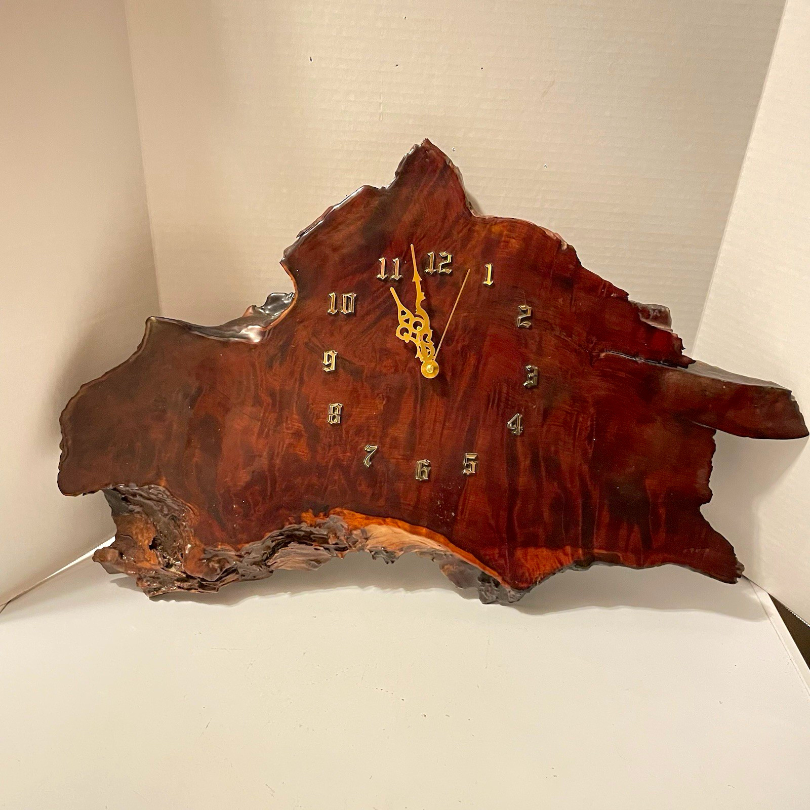 Lg handcrafted Redwood Burl live edge wall clock