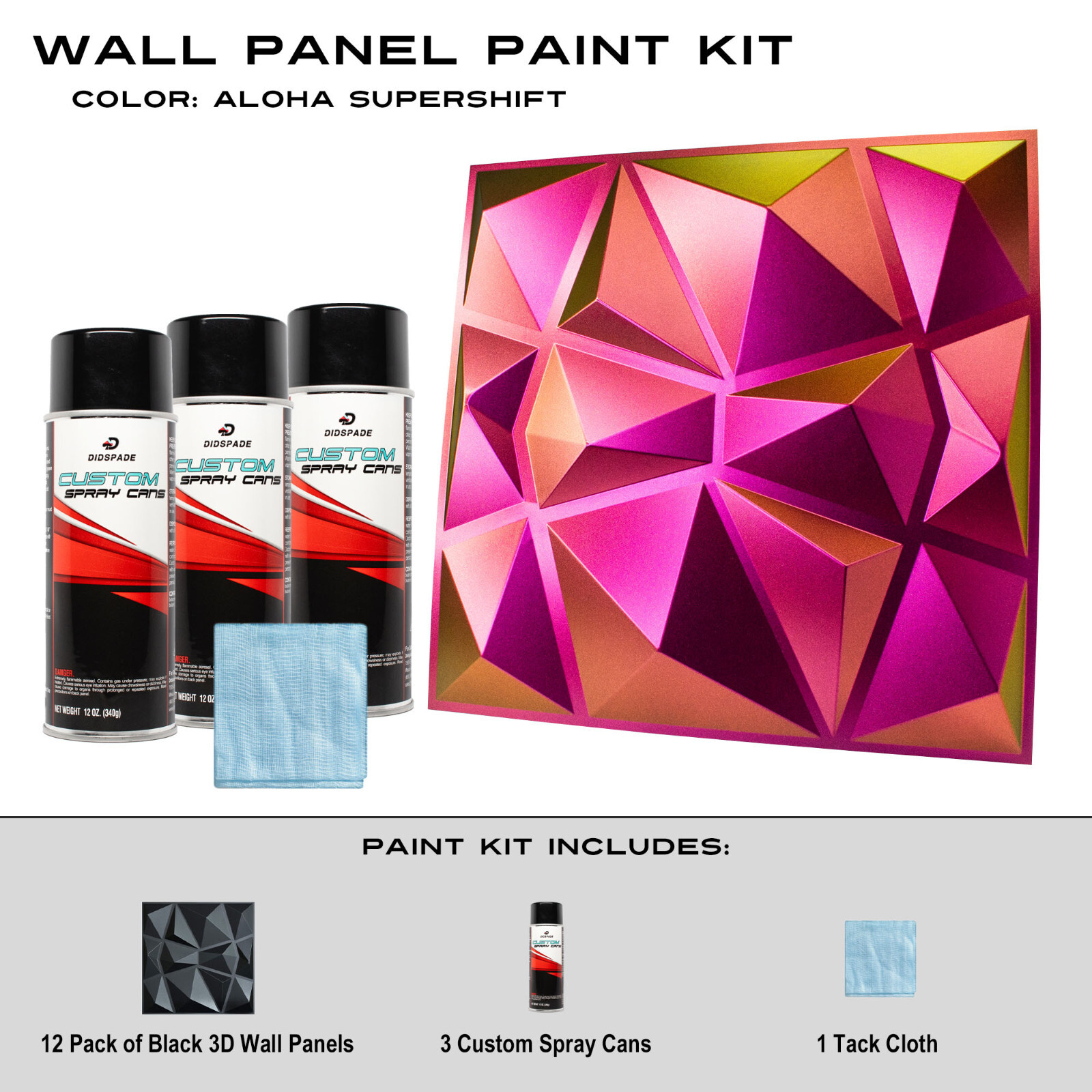 Aloha SuperShift Black Wall Panel Paint Kit Magenta Pink Orange Gold Lime Green