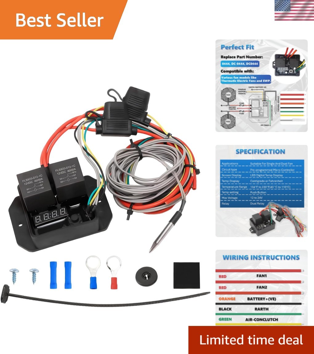 12V/24V Digital Electric Radiator Fan Controller Switch Kit with Adjustable T... 12V/24V Digital Electric Radiator Fan Controller Switch Kit with Adjustable T...