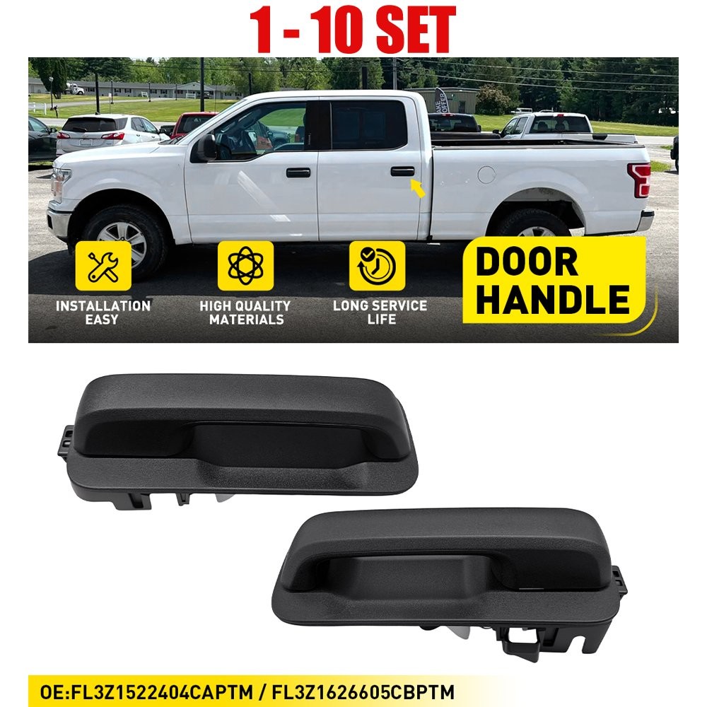 2-20X Rear Door Handles Outside Smooth Black for 2015-2020 Ford F-150 XLT LH&RH