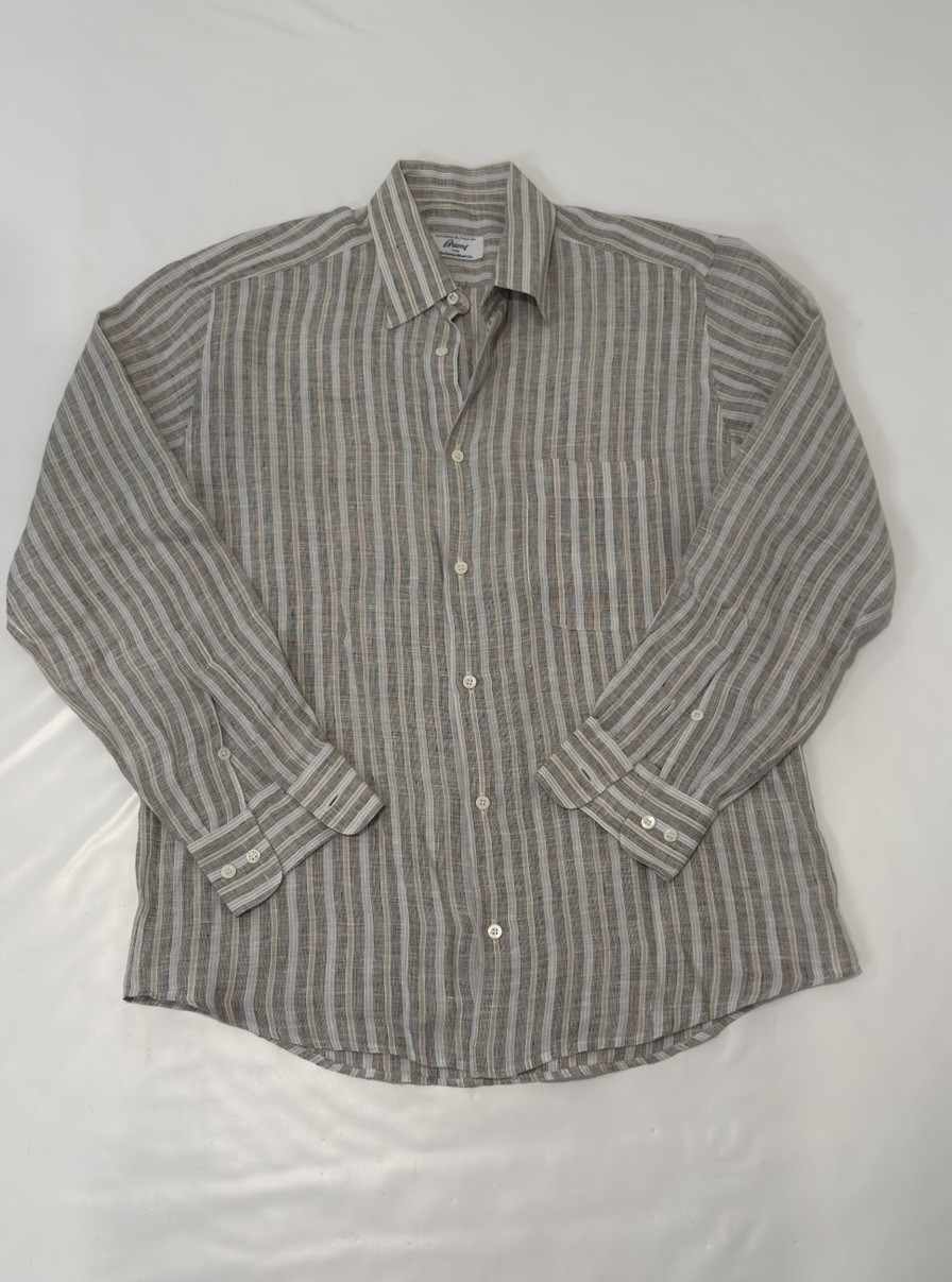 Brioni For Neiman Marcus 100% Linen Shirt Mens Made Italy Sz M Striped Resort