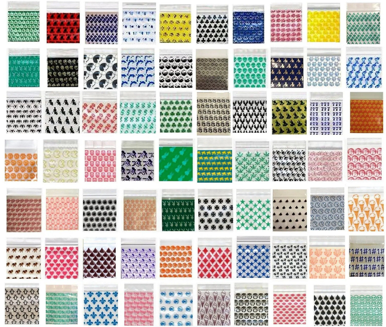 1000pcs 2”x2” Mini Ziptop Bags - 10 Styles, Random Mix Chosen (10 styles x 100)