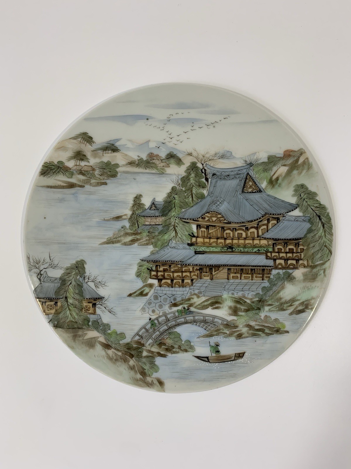 Antique Japanese Meiji Seto Porcelain Plaque 22cm Kato Zenji III Impressed Mark