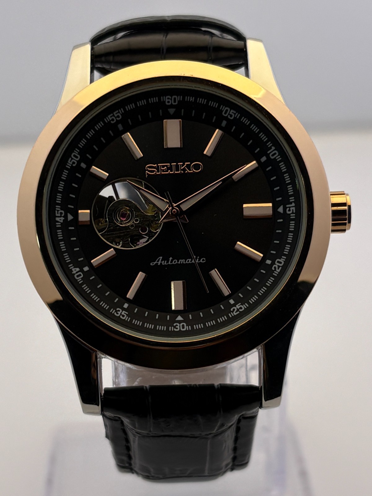 Refurbished Men\'s Seiko Tourbillon Automatic Black Dial Black Strap Wristwatch