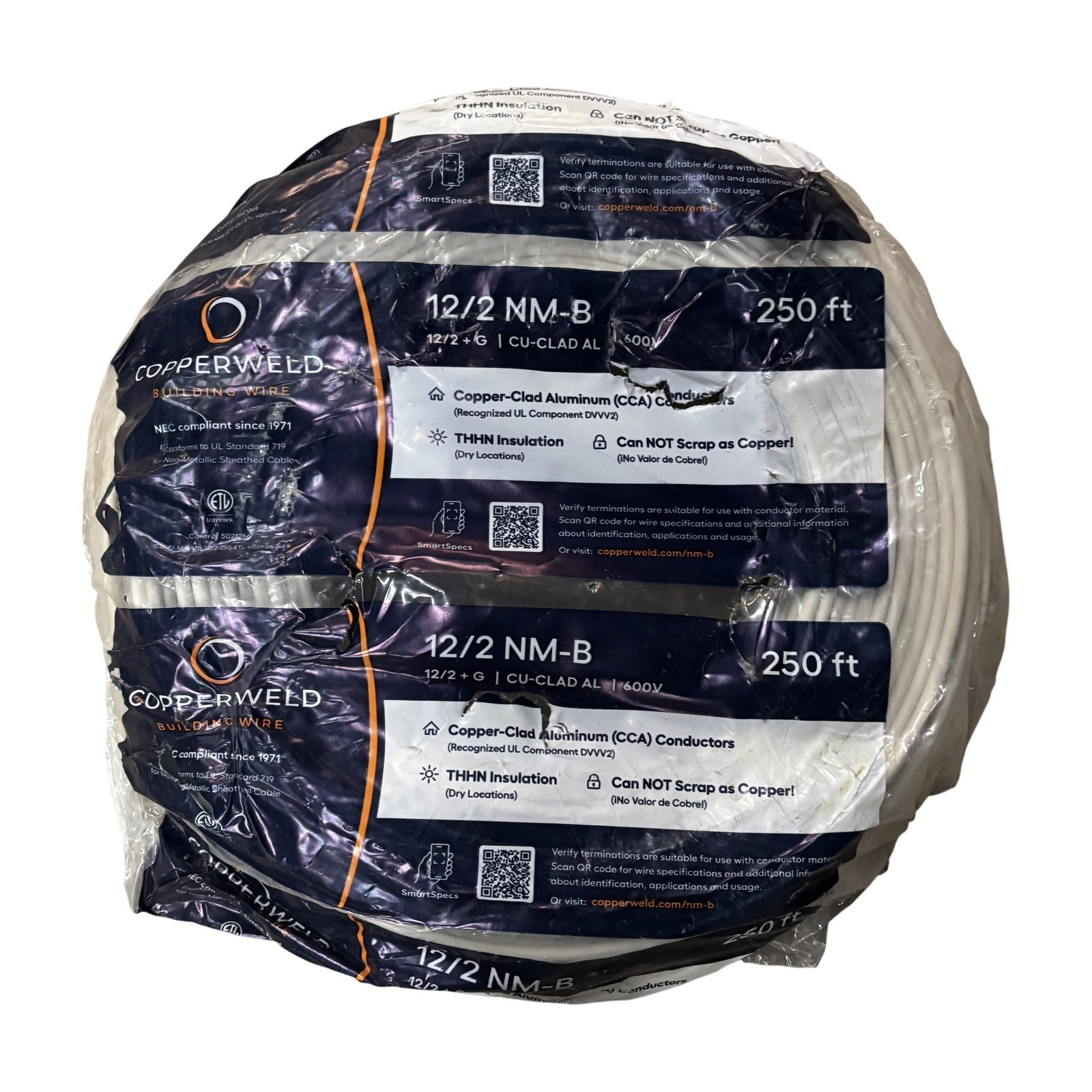 Copperweld 12/2 NM-B 250ft CCA Building Wire 600V THHN Romex Style Cable Copperweld 12/2 NM-B 250ft CCA Building Wire 600V THHN Romex Style Cable
