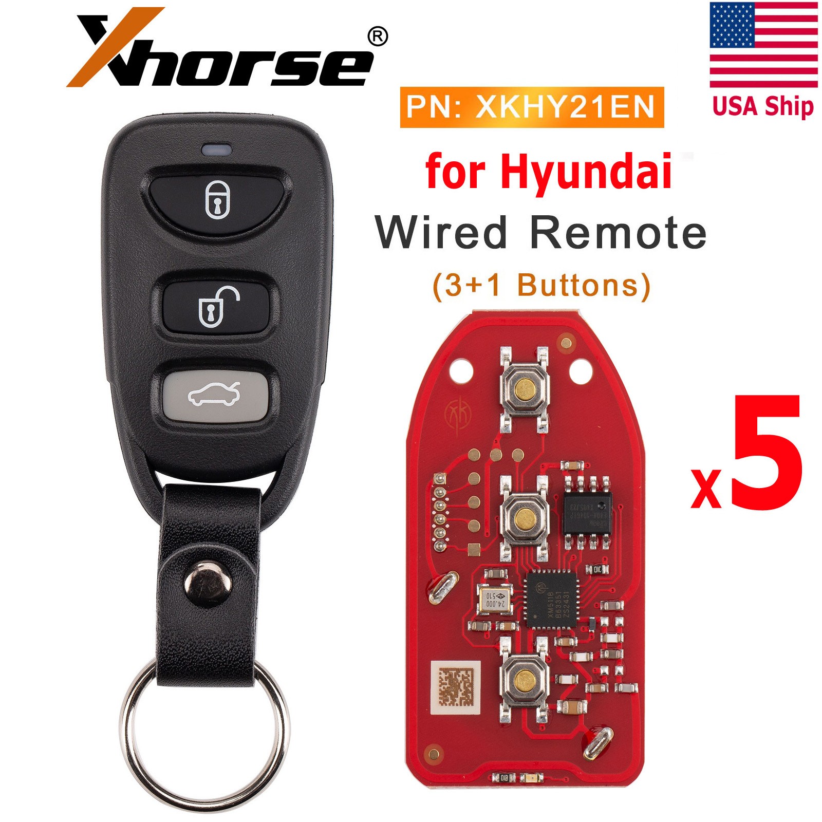 5x  Xhorse XKHY21EN for Hyundai Universal Wired Remote Key 3+1 Buttons for VVDI2