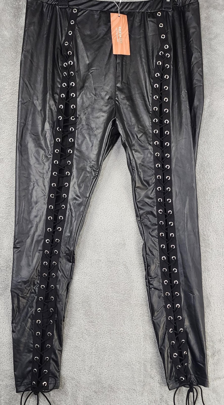 Shein SXY Pants Womens 3XL Black Faux Leather Lace Up High Waist Stretch Gothic