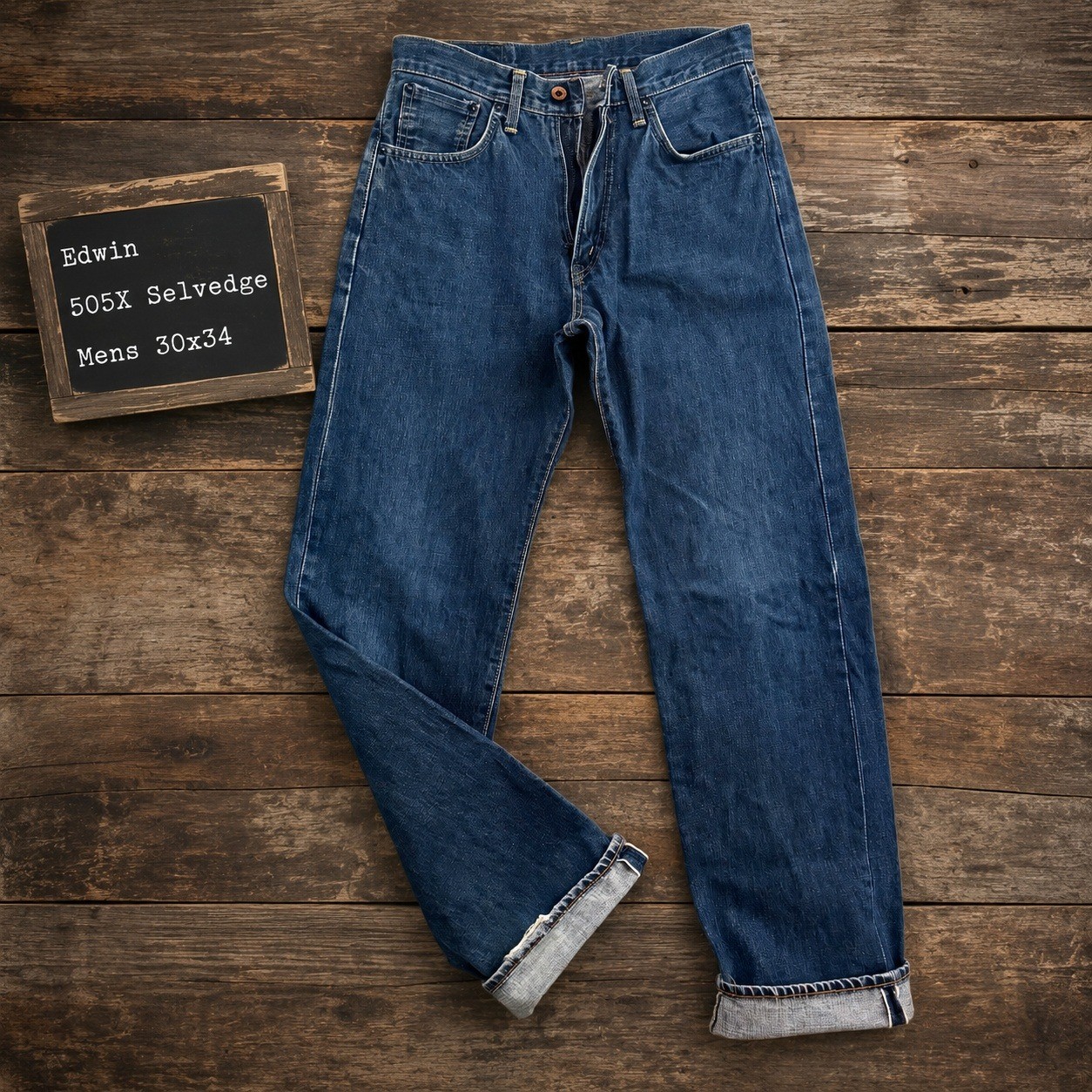 Edwin 505X Selvedge Jeans Mens 30x34 Made in Japan Indigo Straight Leg Denim