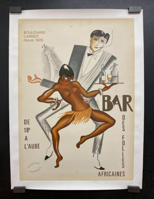 ORIGINAL Vintage French Cabaret Poster BAR DES FOLIES AFRICAINES Colin ON LINEN