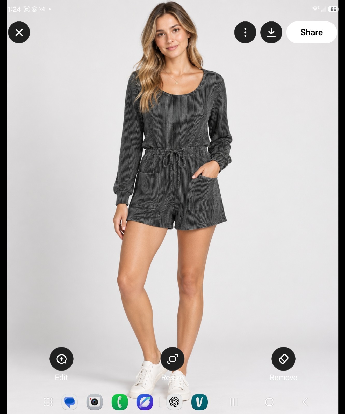 Gilli NWT black gray ribbed long sleeve tie waist romper pockets size S