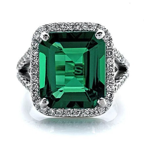 7.54 Ct Emerald Cut Natural Emerald Diamond Wedding Ring 14K White Gold Size 7
