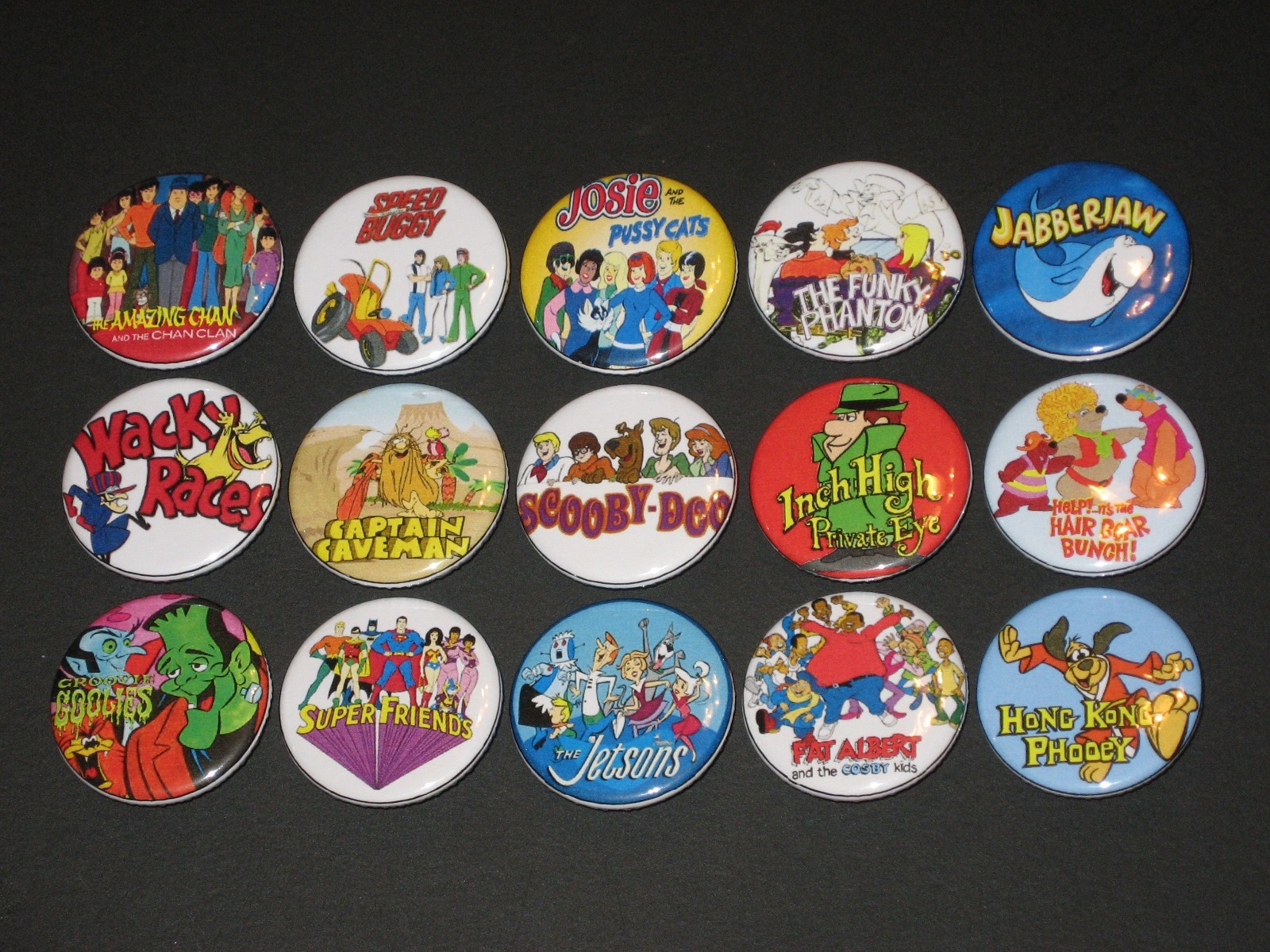 70's Cartoons Buttons/ Pins Set Of 15