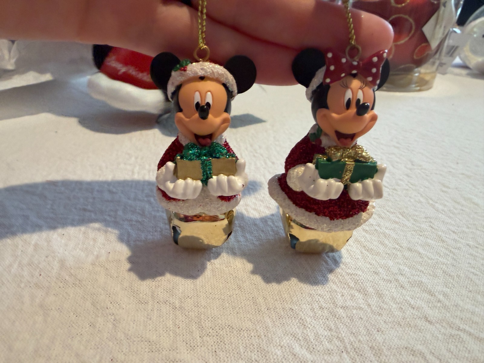 Disney Mickey & Minnie Santa Jingle Bell Christmas Ornaments Set of 2 New Disney Mickey & Minnie Santa Jingle Bell Christmas Ornaments Set of 2 New