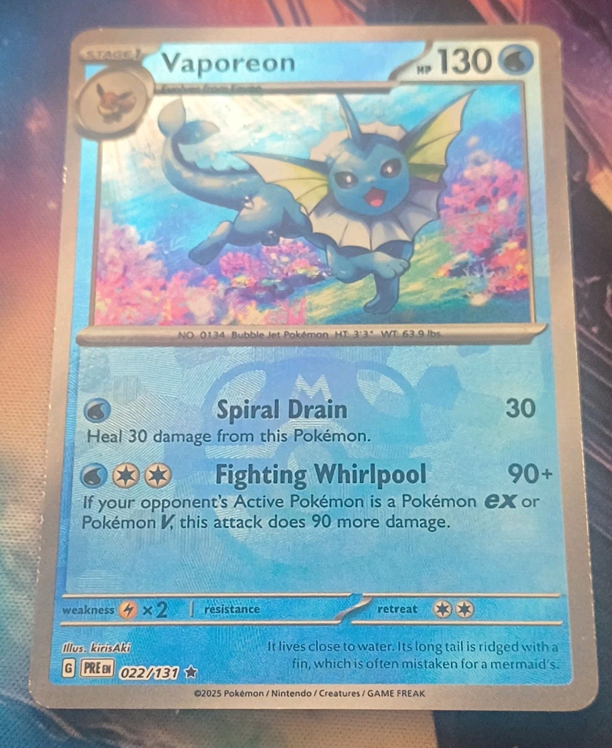 Pokemon Vaporeon MASTERBALL PRISMATIC EVOLUTIONS EVEELUTIONS EEVEE 022/131 Pokemon Vaporeon MASTERBALL PRISMATIC EVOLUTIONS EVEELUTIONS EEVEE 022/131