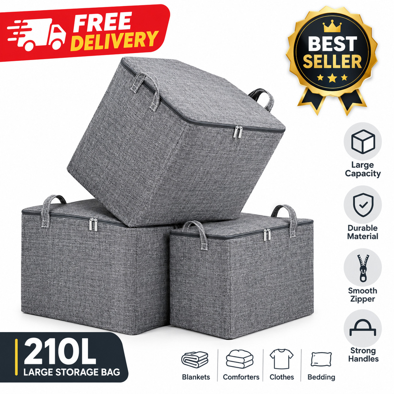 210L Large Clothes Storage Bag Heavy Duty Moving Organizer Blanket Bedding 210L Large Clothes Storage Bag Heavy Duty Moving Organizer Blanket Bedding