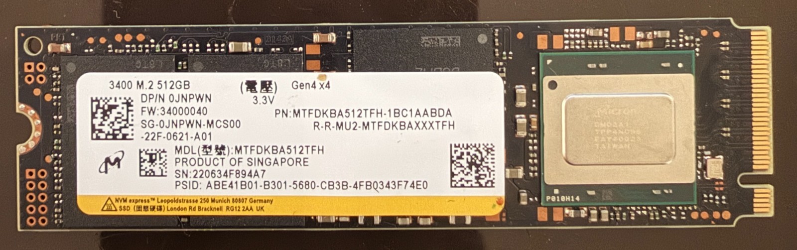 Micron 3400 512GB NVMe M.2 2280 MTFDKBA512TFH Micron 3400 512GB NVMe M.2 2280 MTFDKBA512TFH