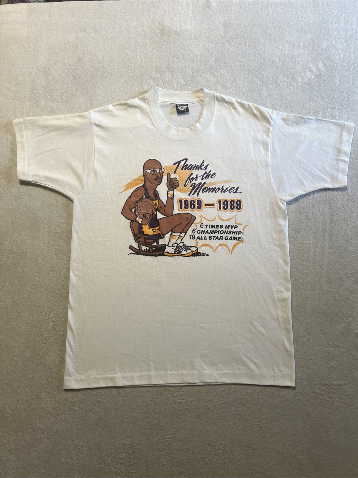 Vintage 1989 Los Angeles Lakers Shirt Kareem Abdul Jabbar XL New Dead Stock USA