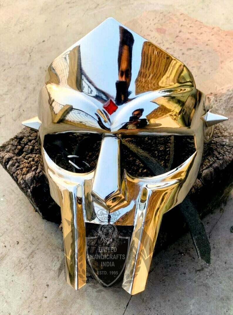 Medieval MF Doom Gladiator Mask Mad-villain Silver Finish Brass Face Armour gift Medieval MF Doom Gladiator Mask Mad-villain Silver Finish Brass Face Armour gift
