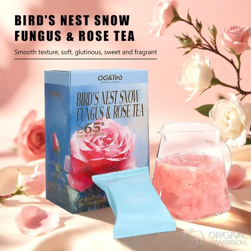 Bird\'s Nest Snow Fungus Rose Tea Bags Herbal Flower Tea Drink 6 Packs 90g