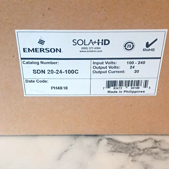 Emerson SolaHD SDN SDN 20-24-100C 24V 20A 480W DIN Rail Power Supply