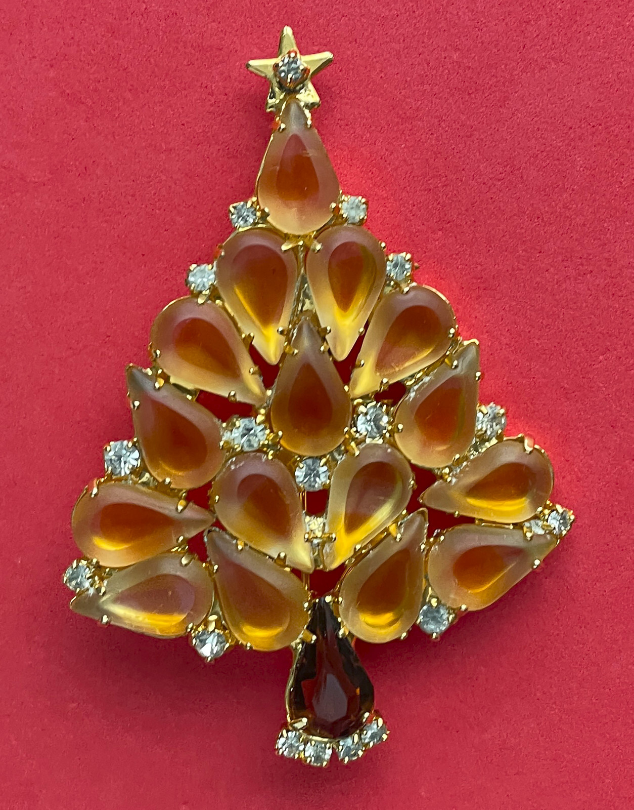 VINTAGE CHRISTMAS TREE PIN BROOCH TAMMEY JEWELS GIVRE GLASS RHINESTONES MCM 39