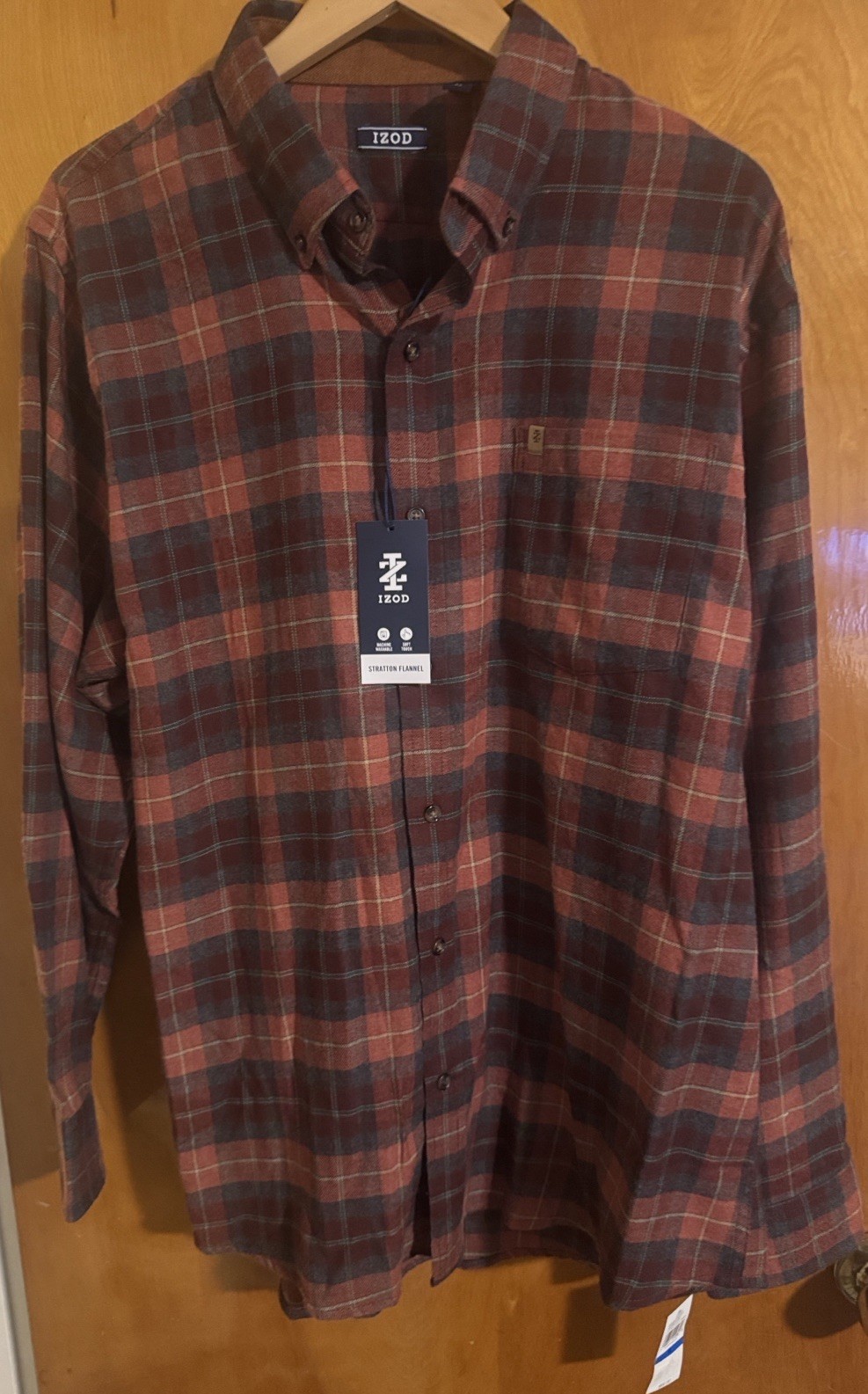 Izod Flannel Shirt Mens XL Orange Plaid